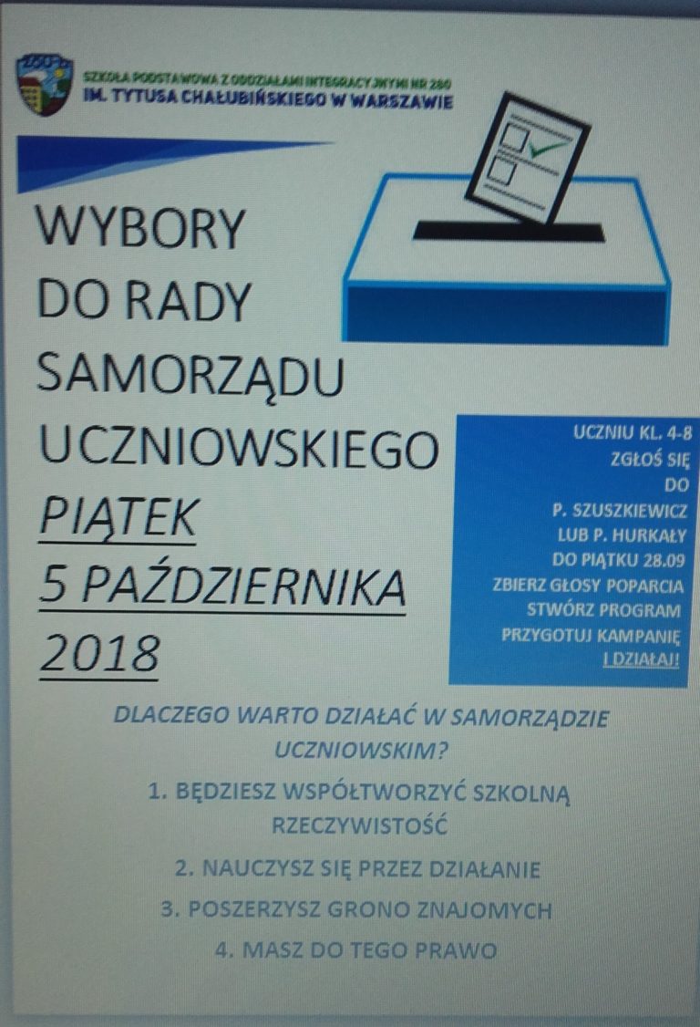 Wybory Do Samorz Du Szkolnego Szko A Podstawowa Nr W Warszawie